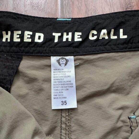Howler Brothers Shorts‎ 35 Olive Nylon Quick Dry “Heed The Call” Hiking Fishing - Picture 8 of 16